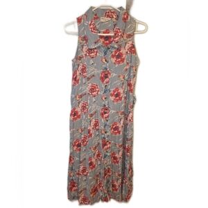 Bombay Paisley Linen Cotton Sleeveless Summer Floral Birds Dress Small Medium